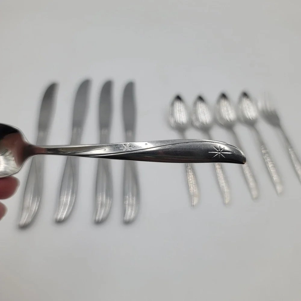 10pc Oneida Community Twin Star Atomic Burst Stainless Flatware Grapefruit Spoon